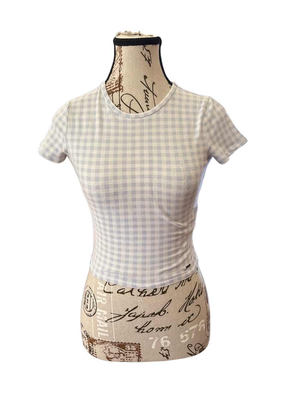 Hollister Classic Blue Gingham Crewneck Short Sleeve baby Tee- Women XS